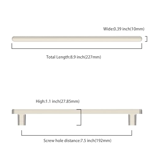 10 Pack 7.5 Inch(192mm) Kitchen Cabinet Handles Brushed Satin Nickel Cabinet Pulls Kitchen Cabinet Hardware Drawer Pulls for Cupboard Wardrobe - color: Brushed Satin Nickel, size: 7.5"/192MM Hole Center