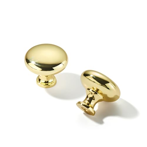 khtumeware 10 Pack 1-1/4 inch(32mm) Polished Brass Cabinet Knobs Dresser Knobs Round Drawer Knobs Kitchen Cabinet Hardware Zinc Knobs for Dresser Drawers - color: Polished Brass, size: Knob 1-1/4"