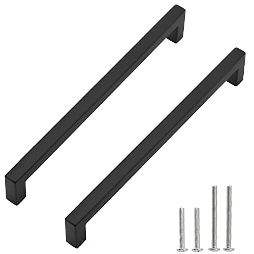 Cabinet Pulls Matte Black Cabinet Handles Square Drawer Pulls, 40 Pack 10 Inch Stainless Steel Kitchen Door Cupboard Cabinet Handles, Drawer Hardware Handles, 256mm Hole Centers - size: 10 inch Hole Centers(256mm)