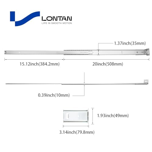 LONTAN 1 Pcs Center Mount Drawer Slides 20 Inch Bottom Mount Drawer Rails - size: 20 Inch