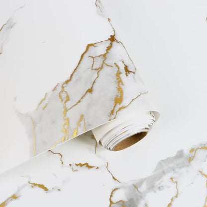 23.6"x118" White and Gold Marble Contact Paper Peel and Stick Modern Marble Wallpaper Vinyl Wrap for Kitchen Bathroom Waterproof Removable Marble Contact Paper for Countertops Table - size: 23.6" x 118"