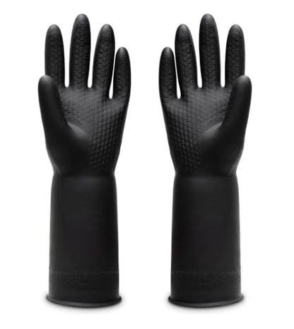 Heavy Duty Chemical Resistant Rubber Gloves (1 Pair) - Extra Long Cleaning & Industrial Work Gloves, Acids & Solvents - size: Large