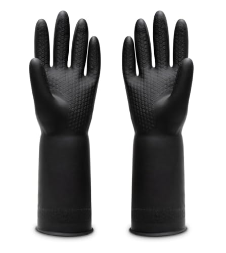 Heavy Duty Chemical Resistant Rubber Gloves (1 Pair) - Extra Long Cleaning & Industrial Work Gloves, Acids & Solvents - size: Large