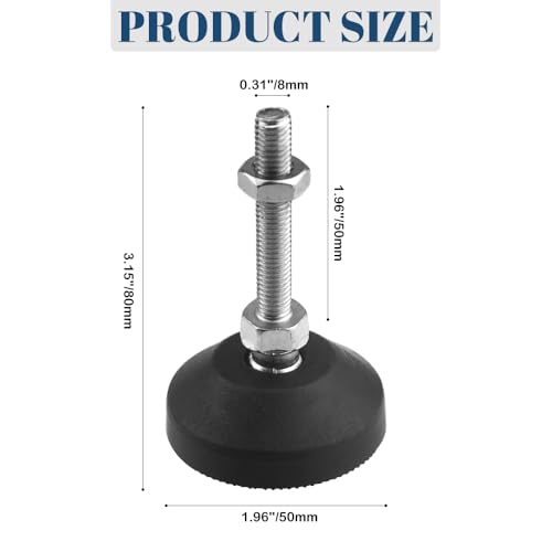 Bigstone 8 PCS M8 Thread Leveling Feet Heavy Duty Adjustable Swivel Furniture Leg Levelers for Table Desk Cabinets Shelf Chair 2 Inch Diameter (D50 x M8 x H50) - size: D50xM8x50mm