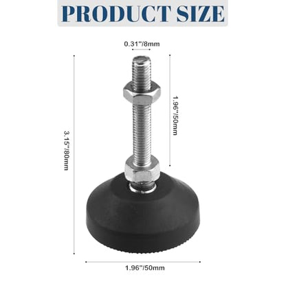 Bigstone 8 PCS M8 Thread Leveling Feet Heavy Duty Adjustable Swivel Furniture Leg Levelers for Table Desk Cabinets Shelf Chair 2 Inch Diameter (D50 x M8 x H50) - size: D50xM8x50mm