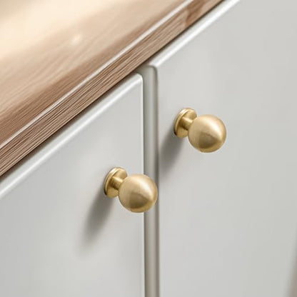 RZDEAL 1 Inch Gold Ball Cabinet Knobs Solid Brass Kitchen Cabinet Hardware Brushed Brass Dresser Drawer Pulls Knobs,4 Pack - size: 1 Inch