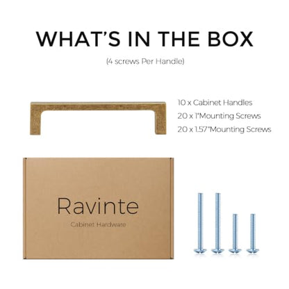 Ravinte Antique Brass Kitchen Cabinet Solid Handles,4 Inch,10 Pack - color: Antique Brass, size: 4 Inches Hole Center