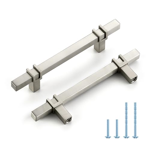 HOME EDIT 3-3/4 inch Brushed Nickel Cabinet Handles, 10 Pack Kitchen Cabinet Handles Drawer Pulls Zinc Alloy Square Bar Kitchen Pulls - color: Brushed Nickel, size: 3-3/4 Inch Hole Center