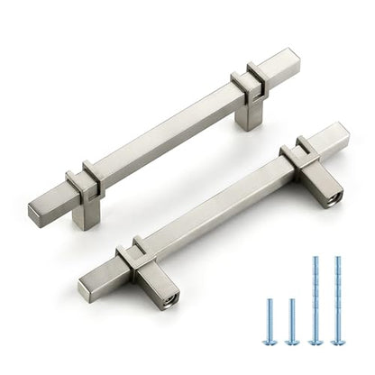 HOME EDIT 3-3/4 inch Brushed Nickel Cabinet Handles, 10 Pack Kitchen Cabinet Handles Drawer Pulls Zinc Alloy Square Bar Kitchen Pulls - color: Brushed Nickel, size: 3-3/4 Inch Hole Center