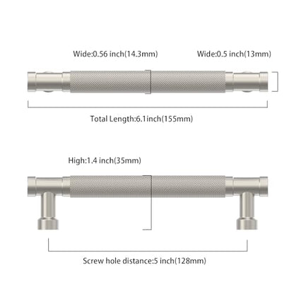 Brushed Nickel Knurled Cabinet Handles Kitchen Pulls 5 Inch 10 Pack - color: Brushed Satin Nickel, size: 5" Hole Center