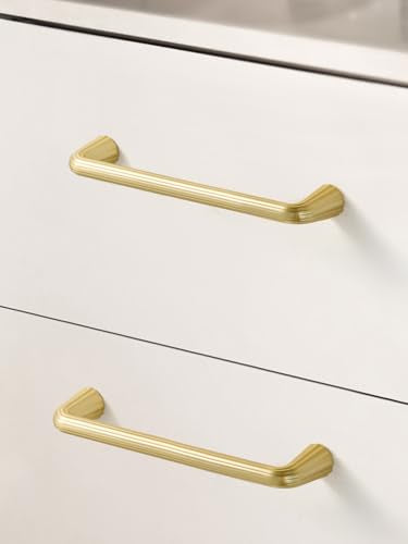 10 Pack Gold Cabinet Pulls 5" Hole Center Brushed Brass Drawer Pulls Bathroom Dresser Handles Hardware Zinc Alloy - color: Brushed Gold, size: Pull - 5 Inch Hole Center