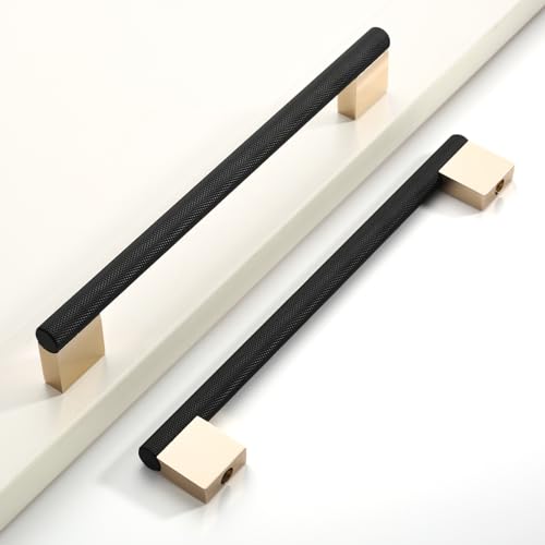 6 Pack 7.5"(192mm) Black and Gold Cabinet Pulls Knurled Kitchen Cabinet Handles Drawer Pulls Cupboard Hardware for Cabinets - color: Black and Gold, size: 7.5"Hole Center, style: 6 Pack