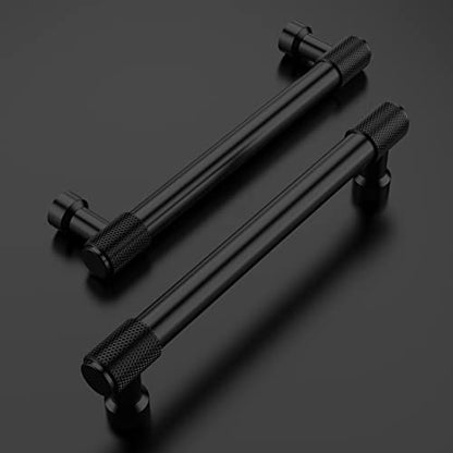 Amerdeco 10 Pack Matte Black Knurled Cabinet Pulls 5 Inch(128mm) Hole Center Kitchen Cabinet Handles Drawer Pulls Cabinet Hardware ZH0034 - color: Matte Black, size: 5"/128MM Hole Center