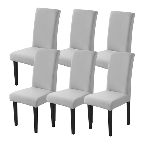 Dining Chair Covers Set of 6, Stretch Spandex Chair Slipcover, Light Gray Chair Slipcovers, Washable Anti-Dust Chair Seat Cover for Kitchen Dining Room, Wedding Party - color: Light Gray, size: 6Pcs