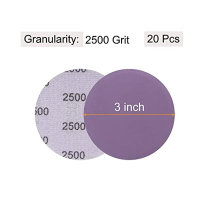 uxcell 20Pcs 3-Inch Purple Sanding Discs 2500 Grits Hook and Loop Professional Aluminum Oxide Sand Paper Wet Dry Polish for Wood Metal Paint Finishing - style: 2500 Grit