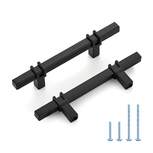 HOME EDIT 25 Pack 3-1/2 inch Black Cabinet Handles, Kitchen Cabinet Handles Matte Black Drawer Pulls Zinc Alloy Square Bar Kitchen Pulls - color: Black, size: 3-1/2 Inch Hole Center