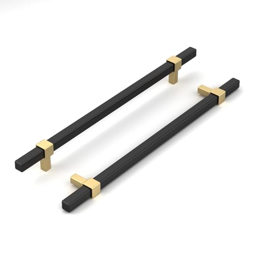 Goldenwarm 10 Pack 10 Inch Black and Gold Cabinet Pulls, Zinc Alloy - size: 10'' Hole Center