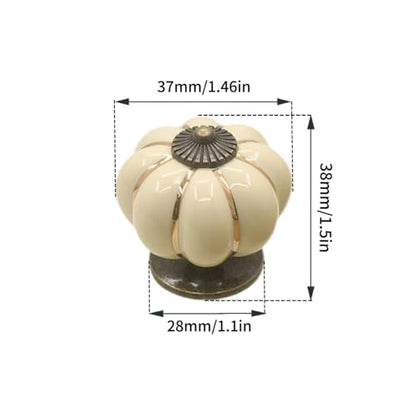 Vintage Ceramic Pumpkin Cabinet Knobs, Kitchen Cabinet Drawers Dresser Cupboard Pull Handles Door Pulls with 3 Kinds of Screws 4 Pack