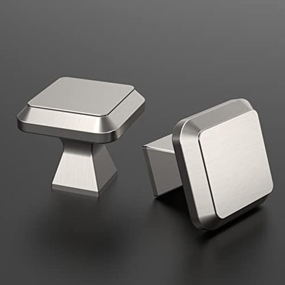 Amerdeco 10 Pack Brushed Satin Nickel Kitchen Cabinet Knobs Cabinet Hardware Single Hole Cabinet Pulls Dresser Knobs Square Drawer Knobs and Pulls for Bathroom Cabinets ZH0002 - color: Brushed Satin Nickel, size: Single Hole