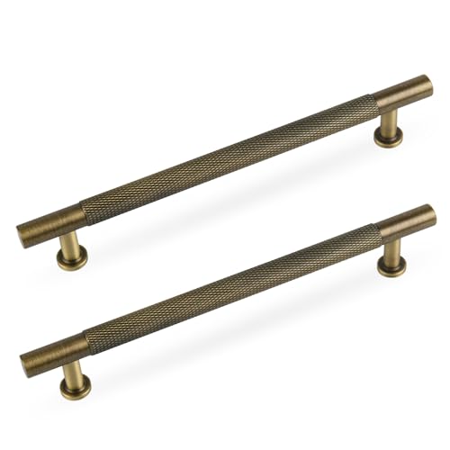 6-1/4" Knurled Solid Brass Cabinet Pulls, Antique Brass 5-Pack - color: Antique Brass, size: 6-1/4 Inch Hole Center