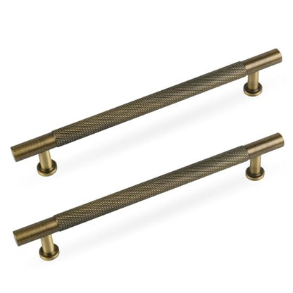 6-1/4" Knurled Solid Brass Cabinet Pulls, Antique Brass 5-Pack - color: Antique Brass, size: 6-1/4 Inch Hole Center