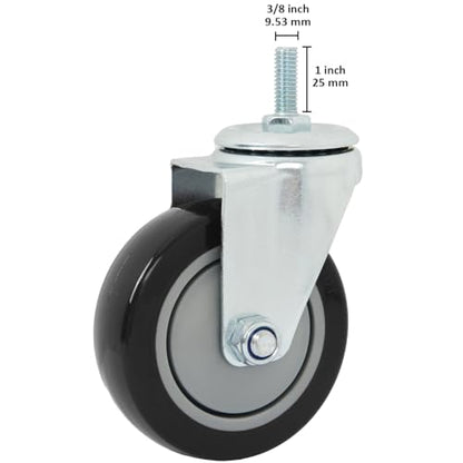 Finnhomy Swivel Caster Wheels 4 Inch Threaded Stem Casters Set of 4 Heavy Duty 3/8"-16 x 1 Anti-wear Polyurethane Industrial Castor Wheels for Cart/Furniture Load Bearing 2200 Lb Smooth Caster Black - style: 4 Inch