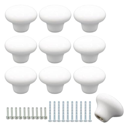 10-Pack Ceramic Cabinet Knobs White 32mm Round Drawer Pull - color: White