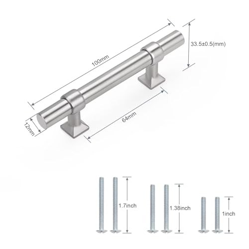 Brushed Nickel Cabinet Pulls 2.5 Inch Hole Centers T Bar 10 Pack - color: Brushed Nickel, size: Hole Centers: 2.5inch