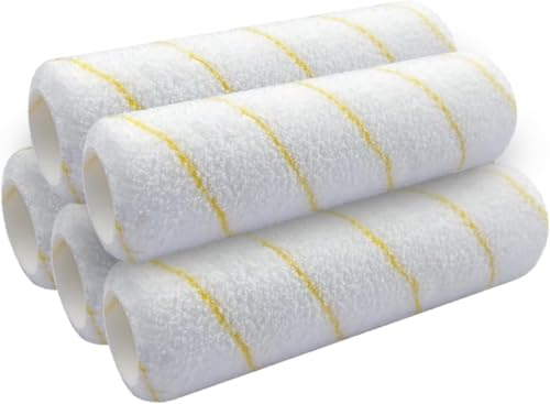 5 Pcs Paint Roller 9 Inch, 3/8" Nap Microfiber Paint Roller Kit - color: Yellow Stripe, 5pcs