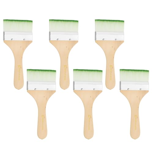 PATIKIL 6Pcs Wooden Paint Brush Set, 7" Nylon Bristle Flat Brushes #12 - color: Green/White, size: #12