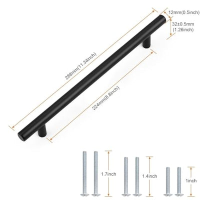 Probrico 30 Pack Stainless Steel Kitchen Cabinet Handles 8.8inch(224mm) Hole Centers,Matte Black Dresser Drawer Pulls,Euro Style Pull Handle 11.3inch Length - size: Center to Center: 8-4/5 inch