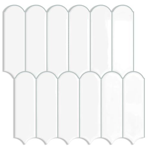 White Peel and Stick Backsplash Self Adhesive Wall Tiles 10-Sheet - color: White