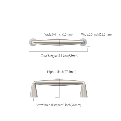 Asidrama Brushed Satin Nickel Cabinet Pulls Solid Handles,3 Inch,10 Pack - color: Brushed Satin Nickel, size: 3" Hole Center(76mm)