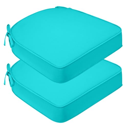 Outdoor Seat Cushions for Patio Furniture , 19" x 19" x 3" U & D-Shaped Patio Chair Cushions, UV & Weather-Resistant Round Corner Outdoor Seat Cushion Pads with Ties for Garden, Set of 2, Teal - color: Teal, size: 19x19x3 Inch-(2 Pack Round )