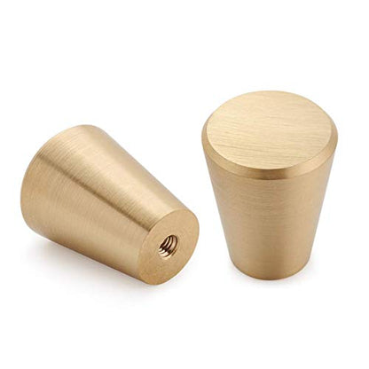 IVAILEX 10 Pack Brushed Brass Cabinet Knobs, Gold Solid Brass Drawer Knobs for Dresser, Furniture Hardware Knob, 0.8 inch Diameter Cone - color: Cone
