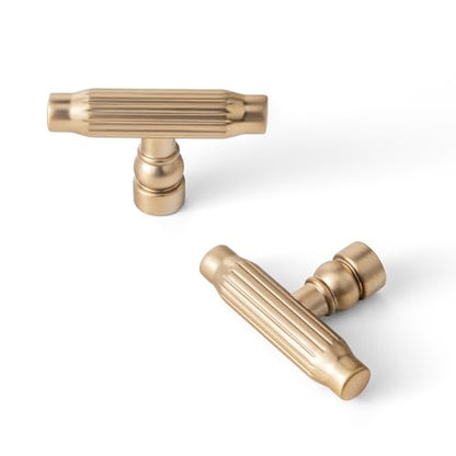Goo-Ki 6 Pack Champagne Bronze Cabinet T-Bar Knob - Modern Vertical Groove Textured Grip for Kithcen Drawers & Cupboard - color: Champagne Bronze