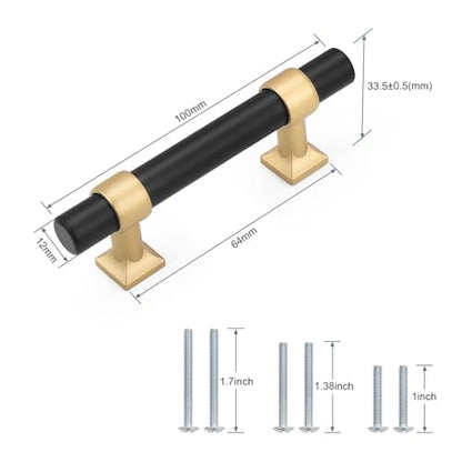 Black & Champagne Cabinet Pulls 2.5 Inch Hole Centers T Bar 10 Pack - color: Black with Champagne Gold Base, size: Hole Centers: 2.5inch