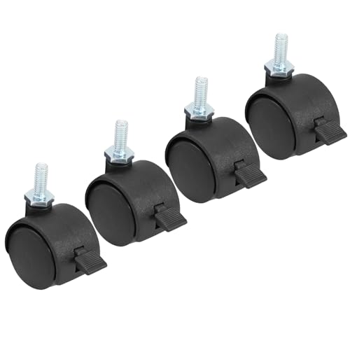 4pcs 1 Inch Swivel Caster Wheels, M6 Threaded Stem Caster Wheels with Brake, Heavy Duty Casters, Black Nylon Wheel Replacement for Furniture, Table, Cabinet, Shelf - style: 1 Inch with Brake-M6 Threaded Stem