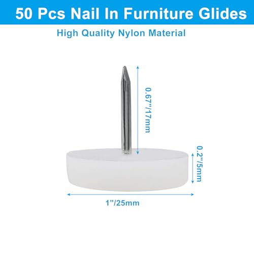 Zorfeter 50pcs 25mm White Nail in Furniture Glides - size: 25mm
