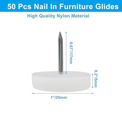 Zorfeter 50pcs 25mm White Nail in Furniture Glides - size: 25mm
