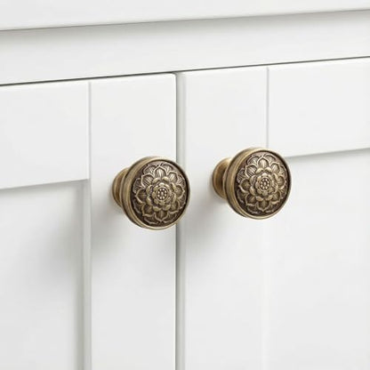Brass Lotus Flower Cabinet Knob, Antique Brass Knobs-2 Pack - size: Brass Knobs B
