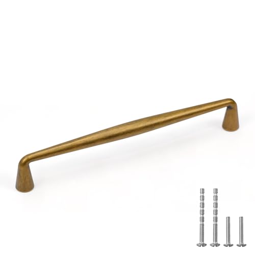 YAGU 6 Pack Top Antique Brass Kitchen Cabinet pulls 6.3 Inch(160mm) Hole Center Solid Vintage Bronze Dresser Drawer Handles Furniture Aged Hardware for Cupboard Wardrobe Closet Vanity - color: Antique Brass, size: 6 Pack, style: 6.3''/160MM Hole Center