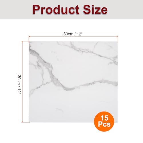 HARFINGTON 15pcs Peel and Stick Marble Tiles, Waterproof Wall Panel Backsplash, 12"x12" PVC Peel and Stick Shower Tiles for Bathroom, Kitchen, Living, White with Grey Veins Design - style: White with Grey Veins
