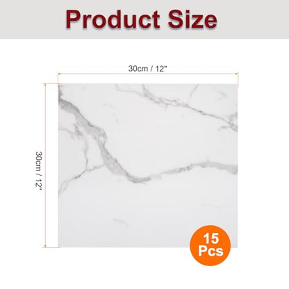 HARFINGTON 15pcs Peel and Stick Marble Tiles, Waterproof Wall Panel Backsplash, 12"x12" PVC Peel and Stick Shower Tiles for Bathroom, Kitchen, Living, White with Grey Veins Design - style: White with Grey Veins