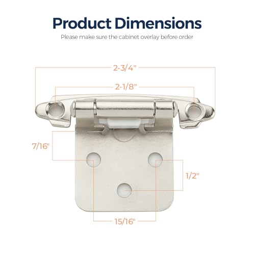 Ravinte Brushed Nickel Cabinet Hinges, 1/2 Inch Overlay, 60 Pack (30 Pairs) - color: Satin Nickel