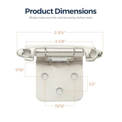 Ravinte Brushed Nickel Cabinet Hinges, 1/2 Inch Overlay, 60 Pack (30 Pairs) - color: Satin Nickel
