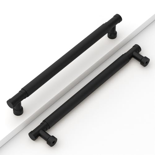 Matte Black Knurled Cabinet Handles Kitchen Pulls 10 Inch 10 Pack - color: Matte Black, size: 10" Hole Center