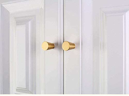 IVAILEX 10 Pack Brushed Brass Cabinet Knobs, Gold Solid Brass Drawer Knobs for Dresser, Furniture Hardware Knob, 0.8 inch Diameter Cone - color: Cone