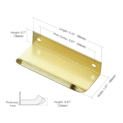 Gold Cabinet Handles Finger Edge Pulls 3.15 Inch CC 10 Pack - color: Gold, size: 80mm/3.15" Overall Length