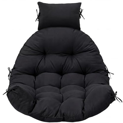 Tudomro Waterproof Egg Chair Cushion with Pillow Filling 2.58 kg Replacement Rocking Wicker Chair Cushion 48" x 32" High Back Hanging Swing Hammock Pad Thicken for Outdoor Patio Garden(Black) - color: Black